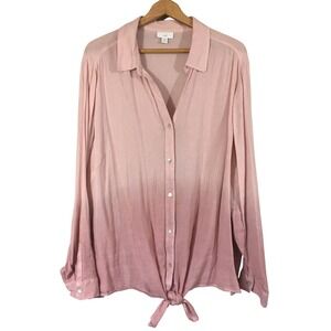 JJill Ombre Pink Gauze Button Down Shirt Tie Waist Long Sleeve Women's 3X